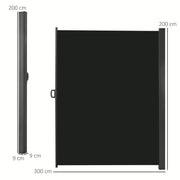 Outsunny 3 x 2m Retractable Sun Side Awning Screen Fence Patio Garden Wall Balcony Screening Panel Outdoor Blind Privacy Divider, Black Outsunny