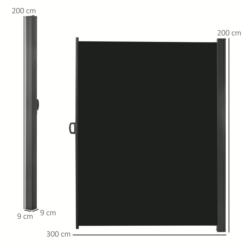 Outsunny 3 x 2m Retractable Sun Side Awning Screen Fence Patio Garden Wall Balcony Screening Panel Outdoor Blind Privacy Divider, Black Outsunny