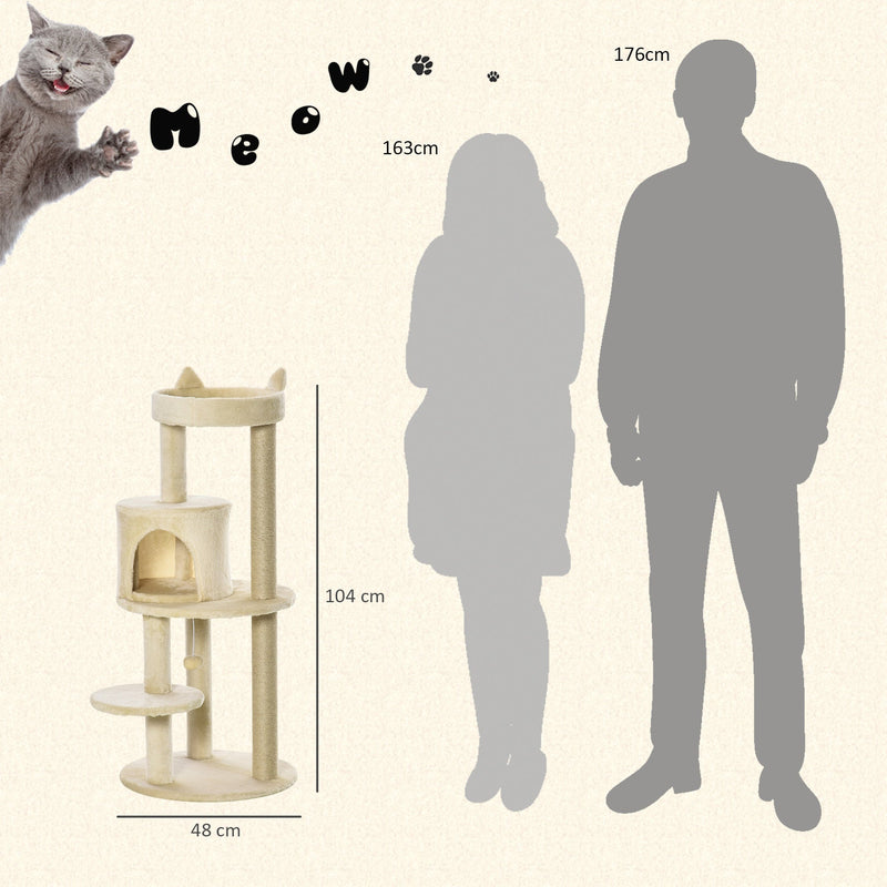 3-Tier Cat Activity Tree, Scratching Posts, Ear Perch, Toys