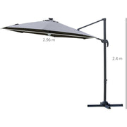 Image of a grey cantilever parasol with solar lights