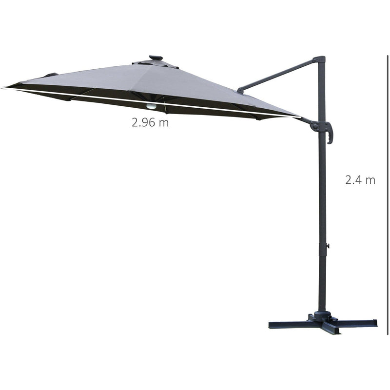 Image of a grey cantilever parasol with solar lights