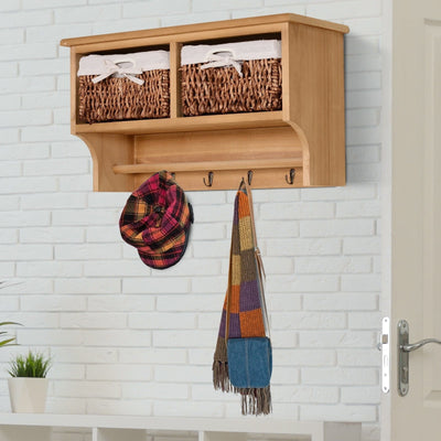 Entryway Wall Coat Rack 2 Wicker Baskets, Hooks Homcom