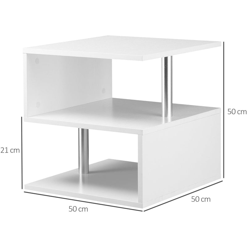 S Shape Coffee Table with 2-Tier Shelves, Home Office, Black