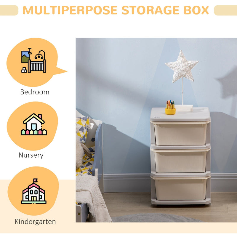 ZONEKIZ White 3-Tier Kids Toy & Dresser Storage