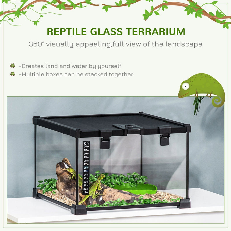 Glass Reptile Terrarium With Thermometer, 30x30x20 cm