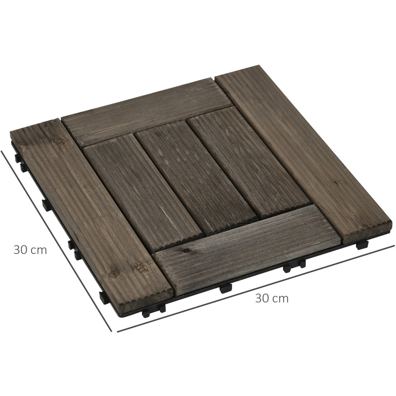 27 Pcs Solid Wood Interlocking Deck Floor Tile, Grey