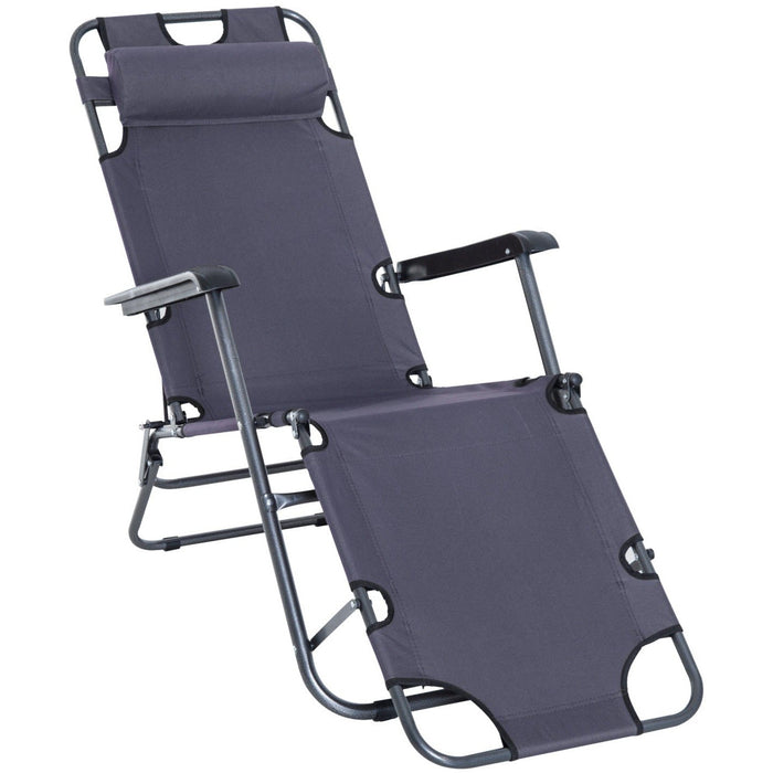 2-in-1 Folding Grey Sun Lounger Chair with Pillow