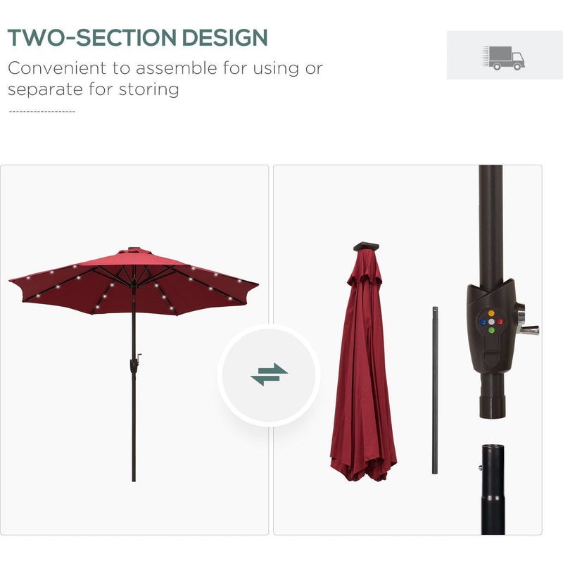 2.7m Garden Umbrella With Lights, Tilt, Crank