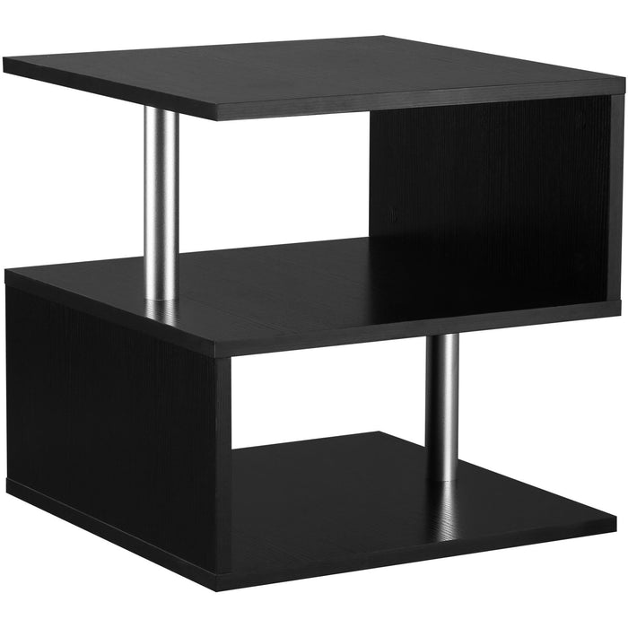 S Shape Coffee Table with 2-Tier Shelves, Home Office, Black