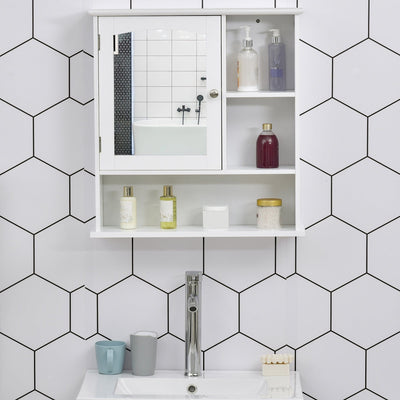 Wall Mounted Bathroom Cabinet with Mirror, White Kleankin
