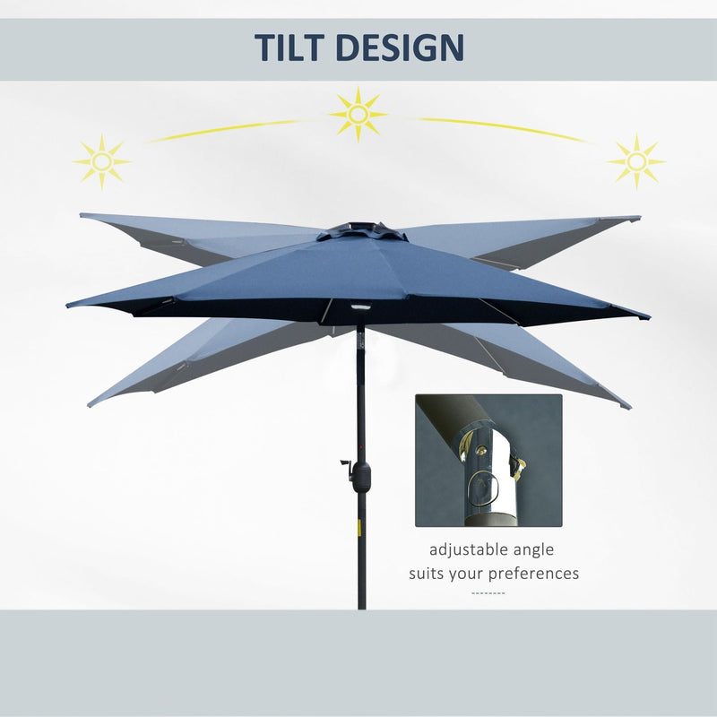 2.7m Garden Parasol With Lights, Tilt, Crank, Summer Shade