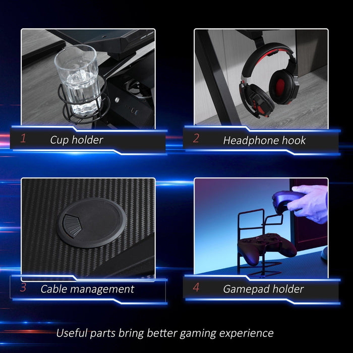 Ergonomic Gamer Desk With Headphone Hook and Cup Holder