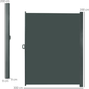 Outsunny 3 x 2m Retractable Sun Side Awning Screen Fence Patio Garden Wall Balcony Screening Panel Outdoor Blind Privacy Divider, Dark Grey Outsunny