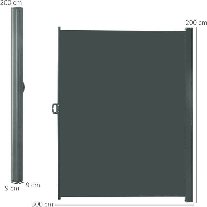 Outsunny 3 x 2m Retractable Sun Side Awning Screen Fence Patio Garden Wall Balcony Screening Panel Outdoor Blind Privacy Divider, Dark Grey Outsunny