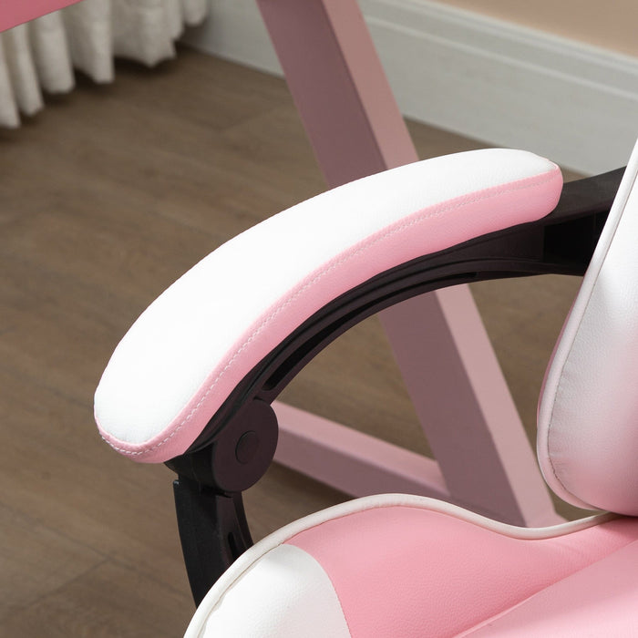 Pink Gaming Chair with Lumbar Support & Swivel Wheels