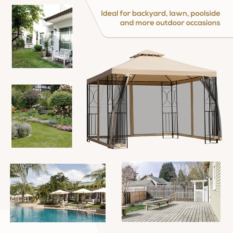 Stylish Metal Frame Gazebo With Mesh Sides, 3x3m