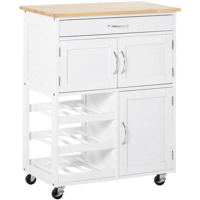 Kitchen Trolley With Wine Rack, Cabinets, White