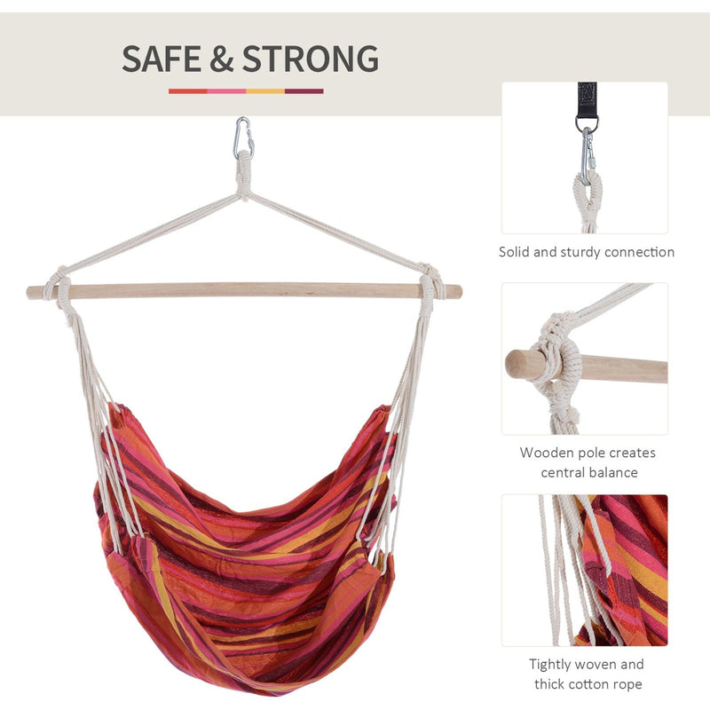 Rope Chair Hammock, Garden Patio Swing, Wooden, Cotton