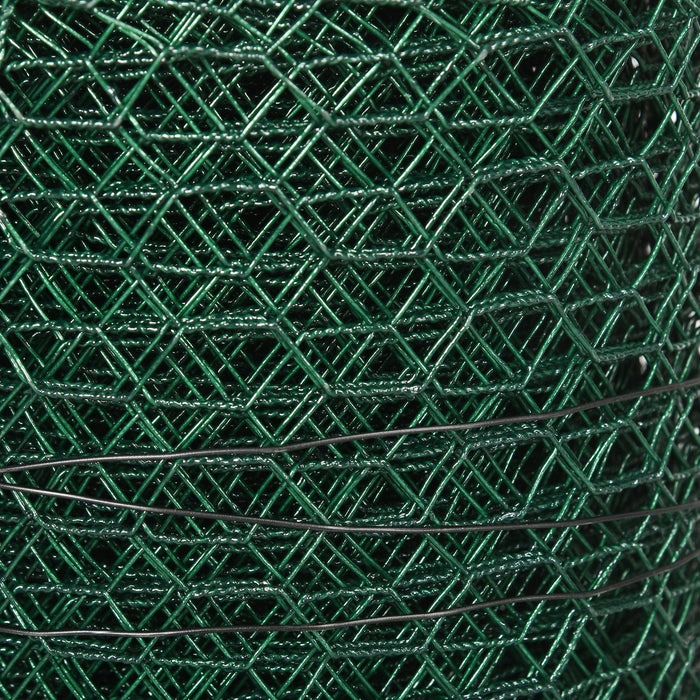 1x25m Chicken Wire: PVC Coated, Dark Green