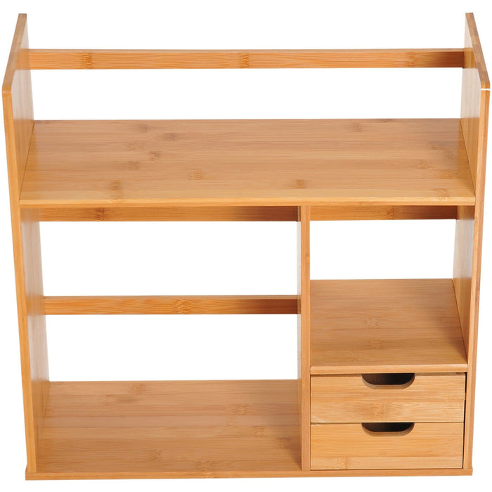 Bamboo Desktop Bookshelf Desk Organiser with 2 Drawers