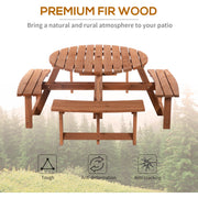 8 Seater Round Wooden Garden Tables With Benches Outsunny