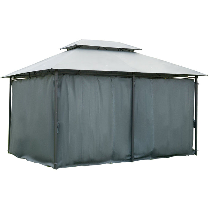 Metal Frame Gazebo With Sides, 3x4m, Black/Grey