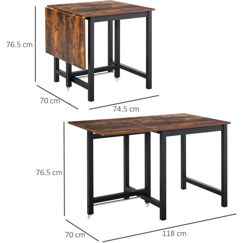 Space-Saving Drop Leaf Dining Table, Brown/Black