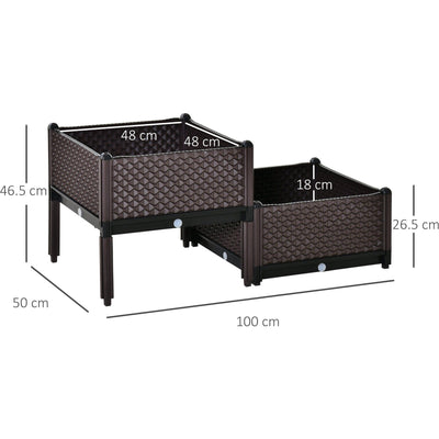 Set of 2 Plastic Raised Flower Beds, Self-Watering Outsunny