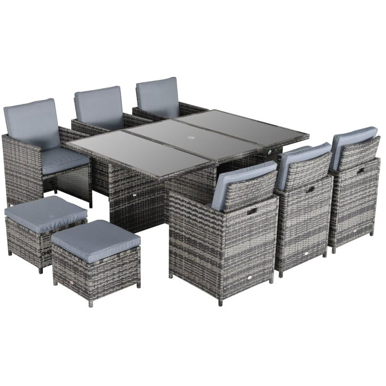 10 Seater Rattan Cube Dining Set with Table, Chairs, Stools