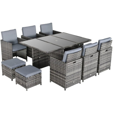 10 Seater Rattan Cube Dining Set with Table, Chairs, Stools Outsunny