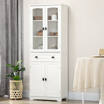 White 160cm Kitchen Cabinet with Glass Door & Shelves Homcom