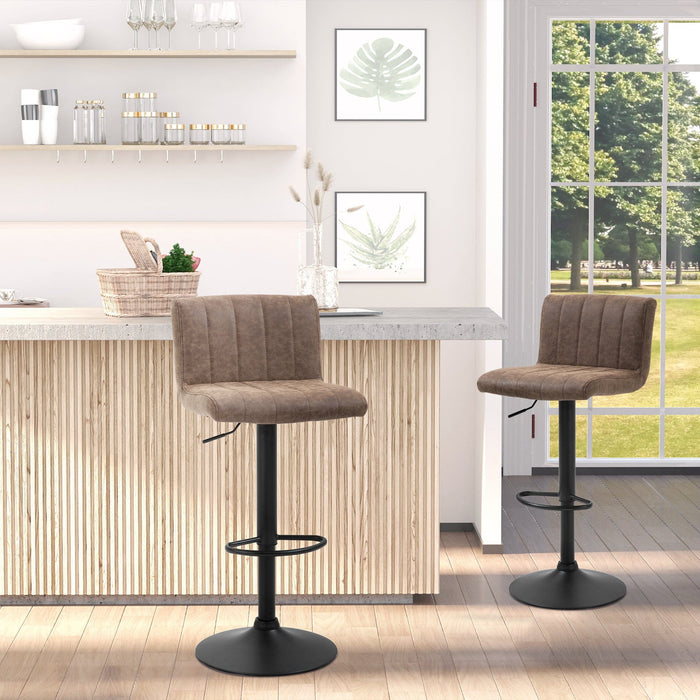 Brown Leather Bar Stools Set of 2