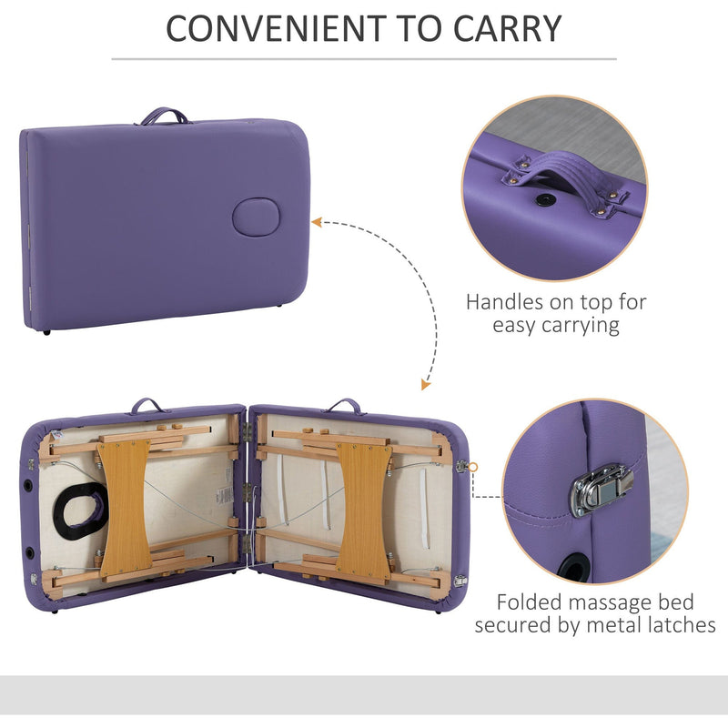 Purple Portable Home Massage Bed, 2 Sections, Wooden Frame