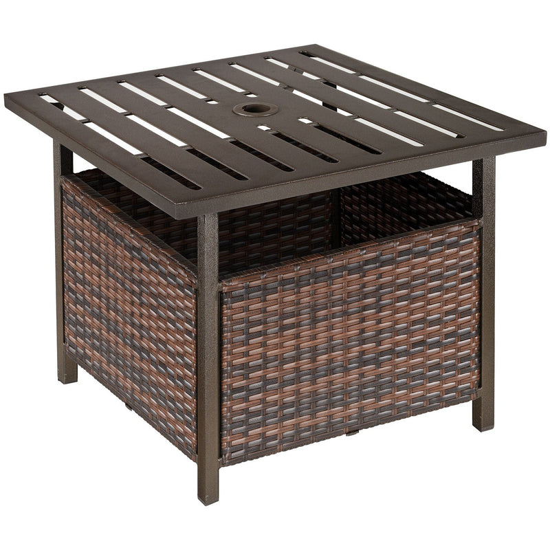 Rattan Patio Coffee Table With Umbrella Hole, Brown