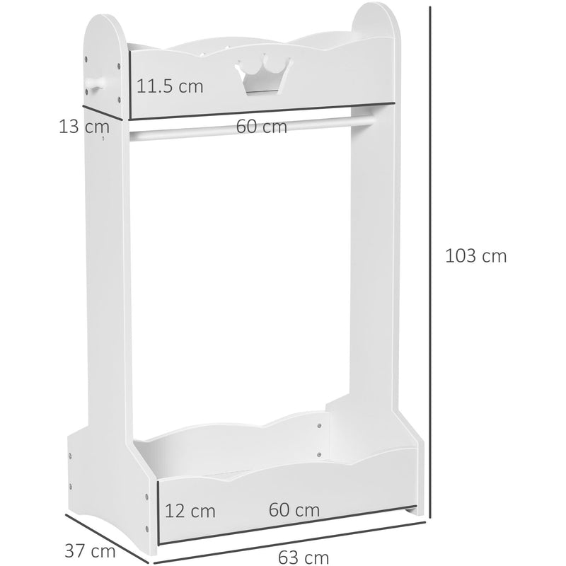 Kids White Wooden Clothes Rack with Storage for Ages 3-8