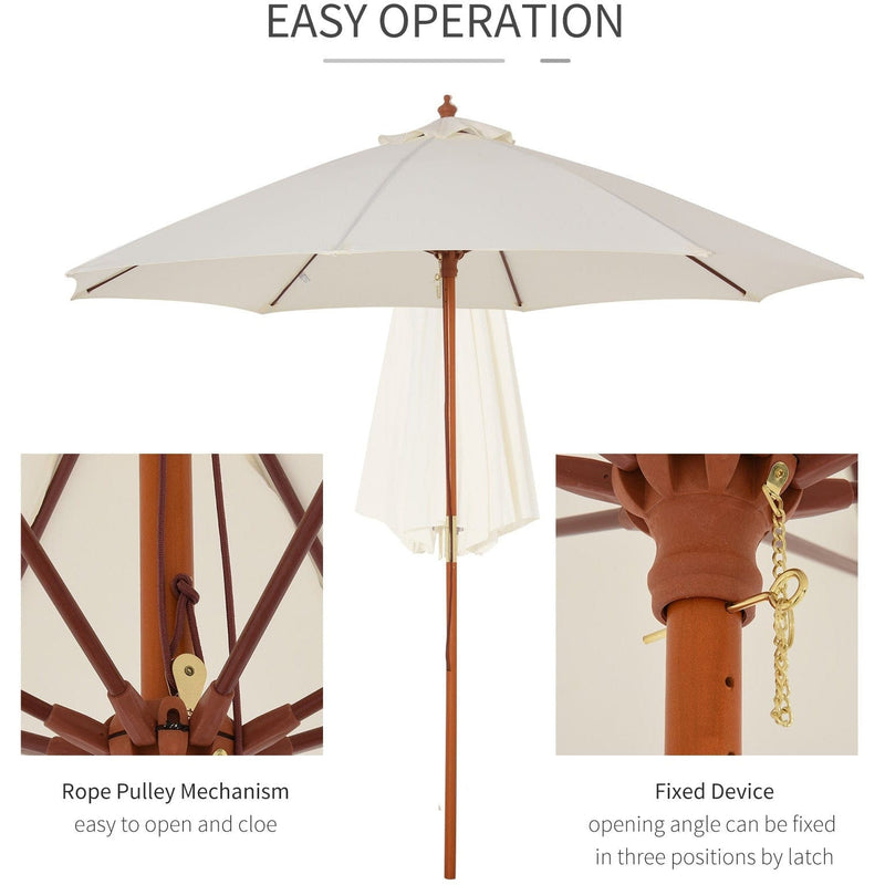 2.5m Wooden Garden Parasol - Top Vent