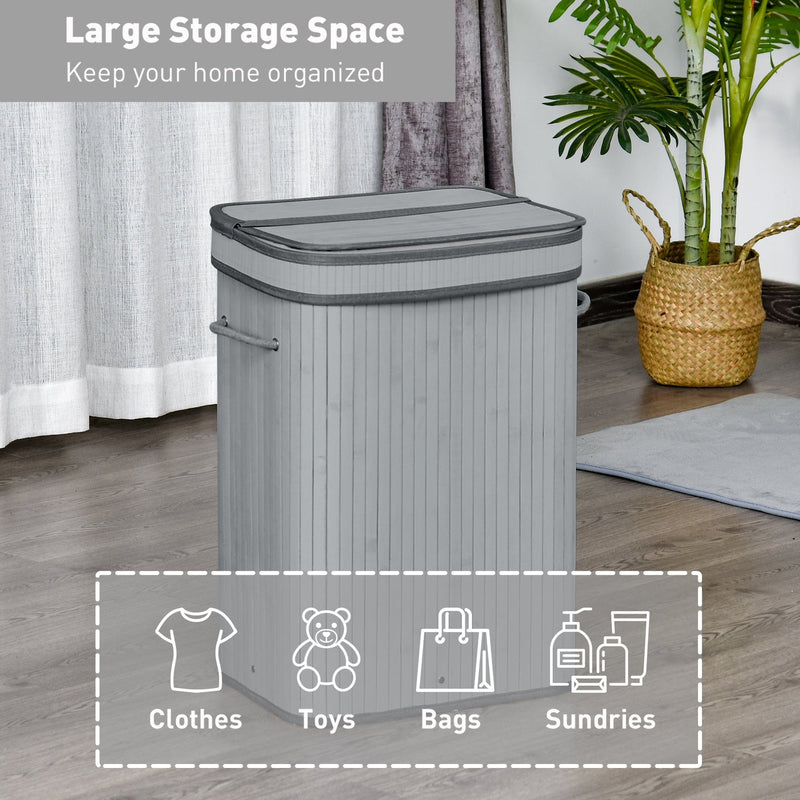 Foldable Laundry Basket, Grey Wood