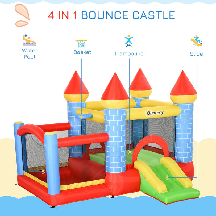 4-in-1 Kids Castle Bouncy With Pool and Slide, Age 3-10 Yrs