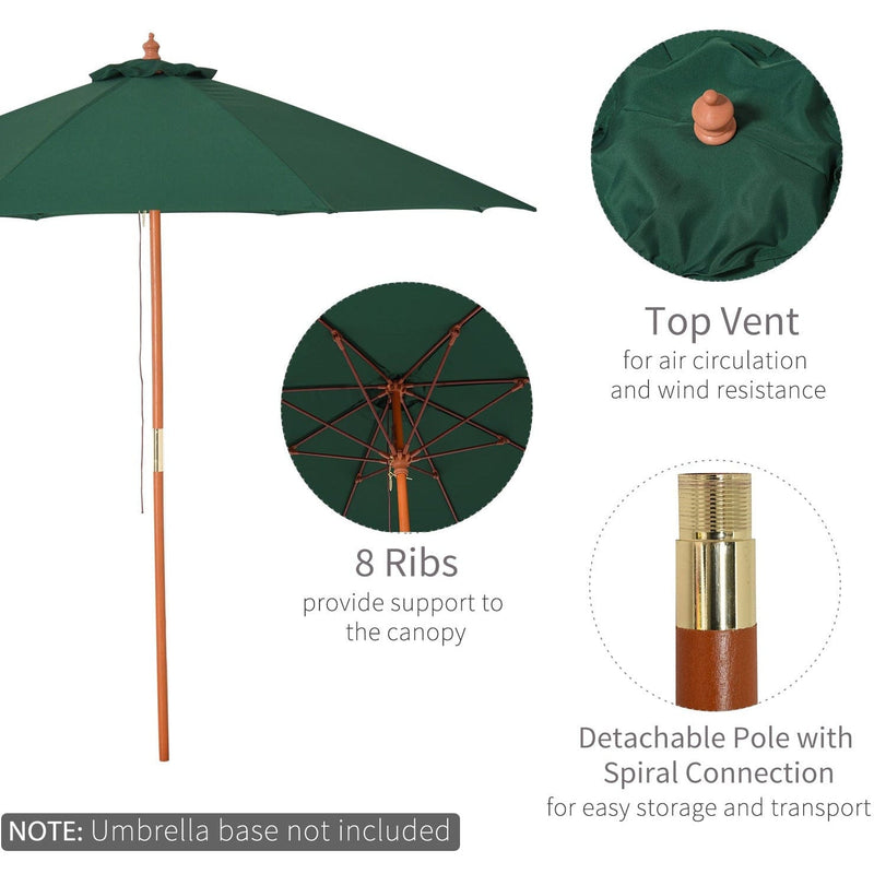 2.5m Wooden Garden Parasol - Top Vent