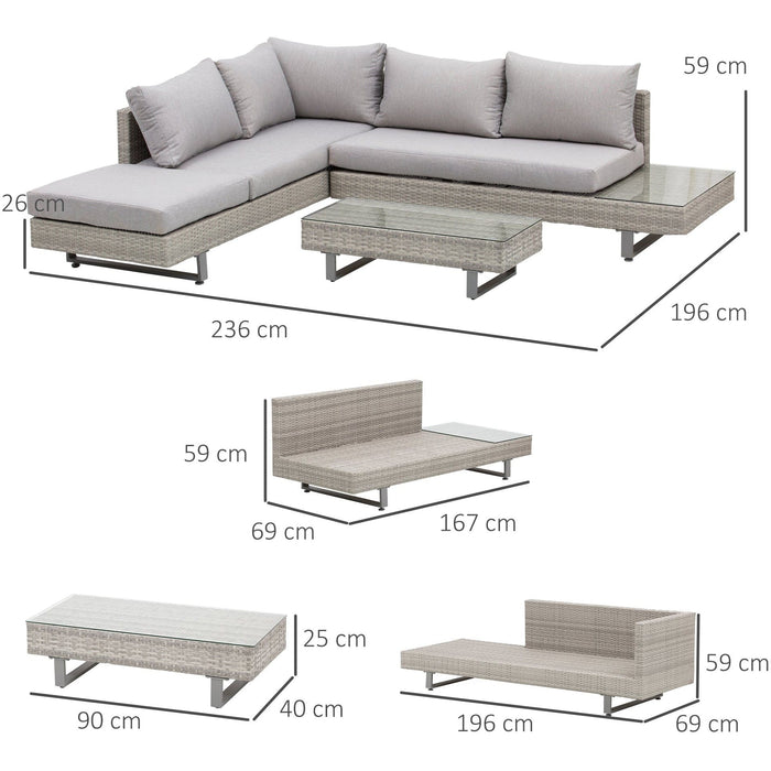 5 Seater Rattan Corner Sofa Set with Tables & Cushions, Grey