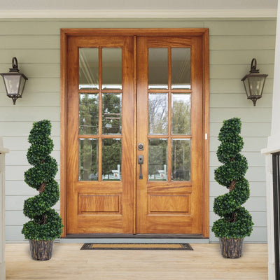 Set of 2 Artificial Boxwood Spiral Topiaries, Indoor/Outdoor Homcom