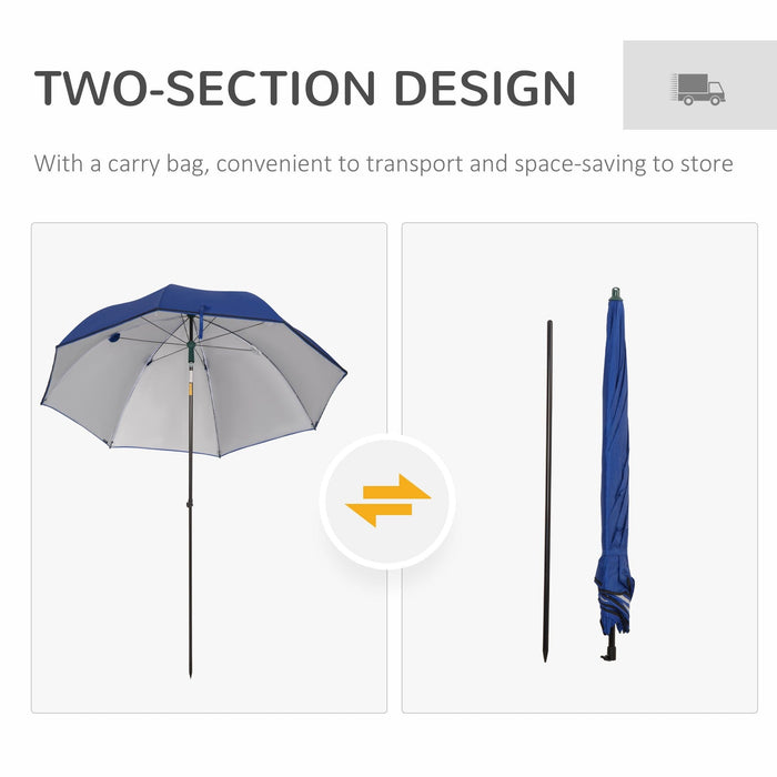 2m Beach Fishing Parasol - Sides, Tilt, UV30+, Carry Bag
