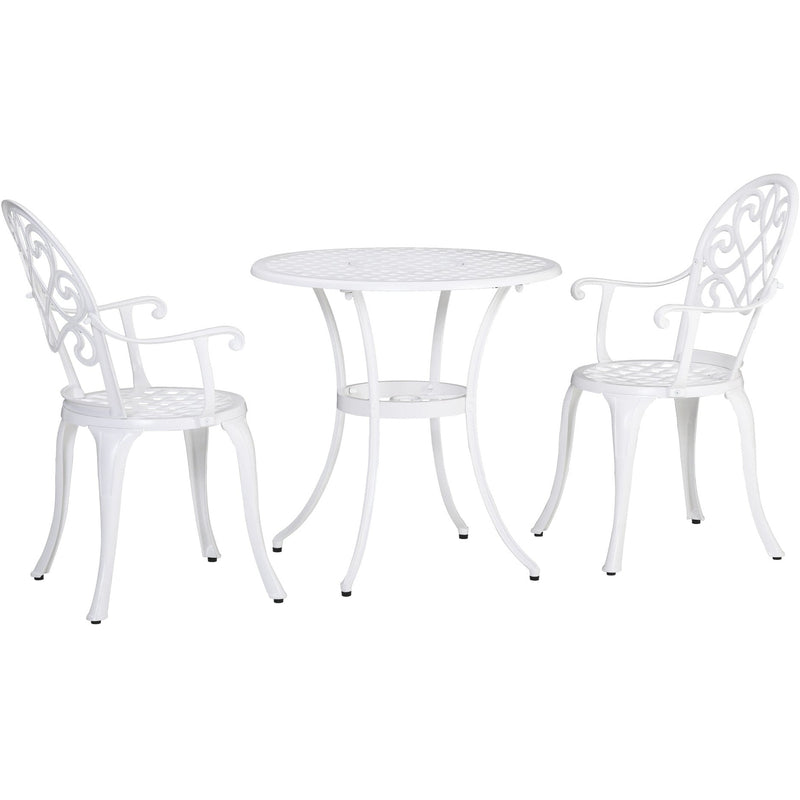 3pc White Metal Bistro Set Outsunny