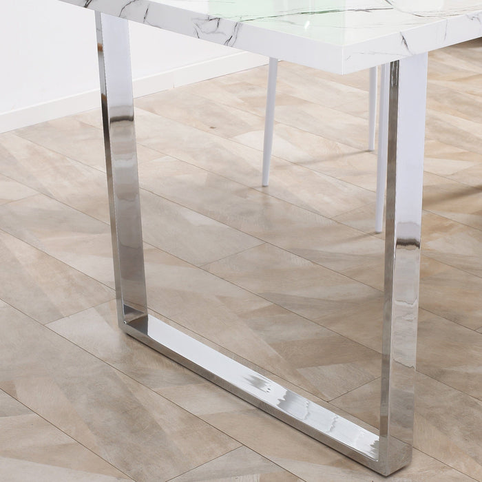 Rectangular Marble Effect Dining Table, Seats 6-8, White