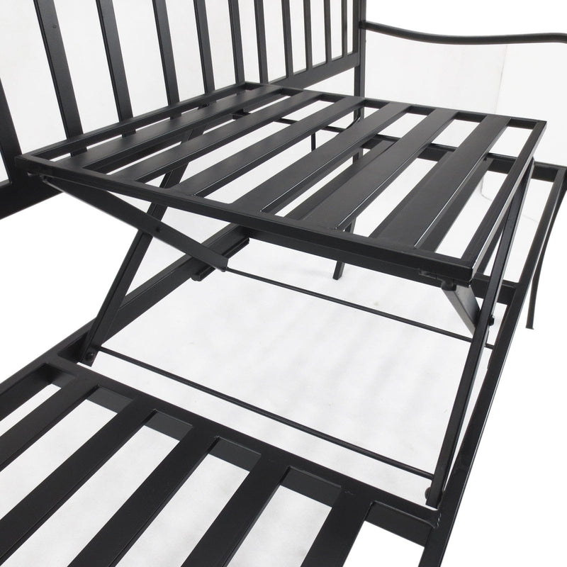 Outsunny Outdoor Metal Frame Bench Patio Park Garden Seating Chair with Foldable Middle Table Outsunny