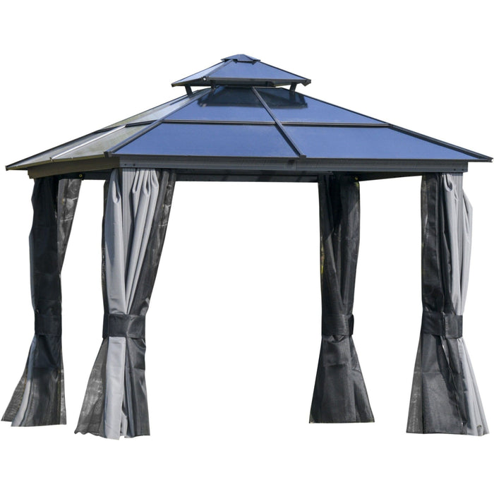 Contemporary Gazebo With Hard Roof, Privacy Curtains, 3x3m