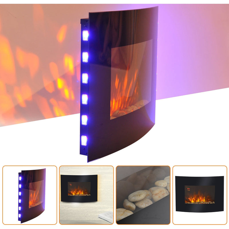 LED Curved Wall Mounted Electric Fireplace, 900/1800W