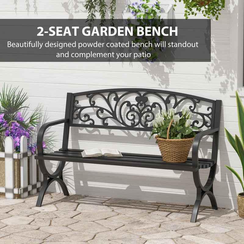 2 Seater Metal Garden Bench Outsunny