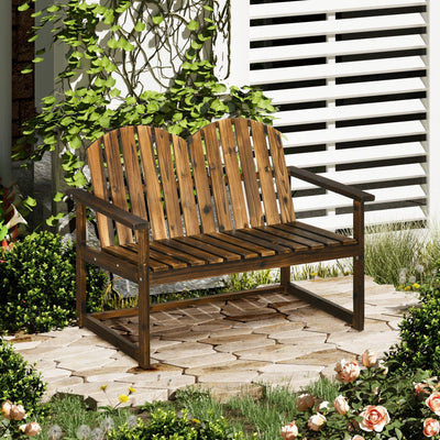 2 Seater Wooden Garden Bench, Carbonised Finish Outsunny