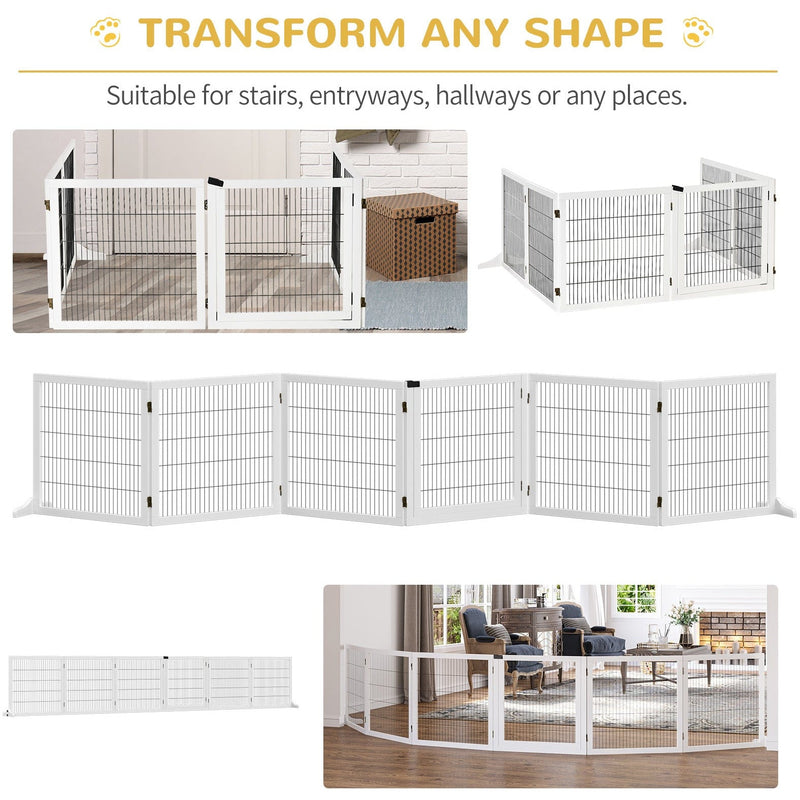 White Freestanding Wooden Pet Gate, 6 Panels Pawhut